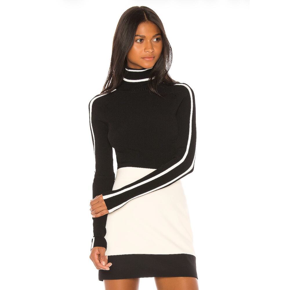 Milly Black White Racer Stripe Turtleneck Sweater Top Size Small